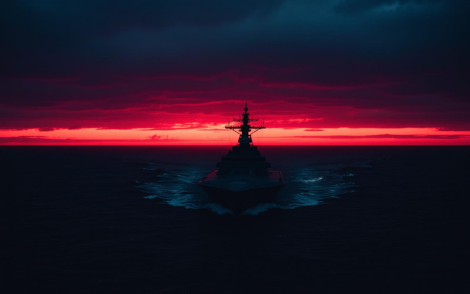 Naval vessel at dusk